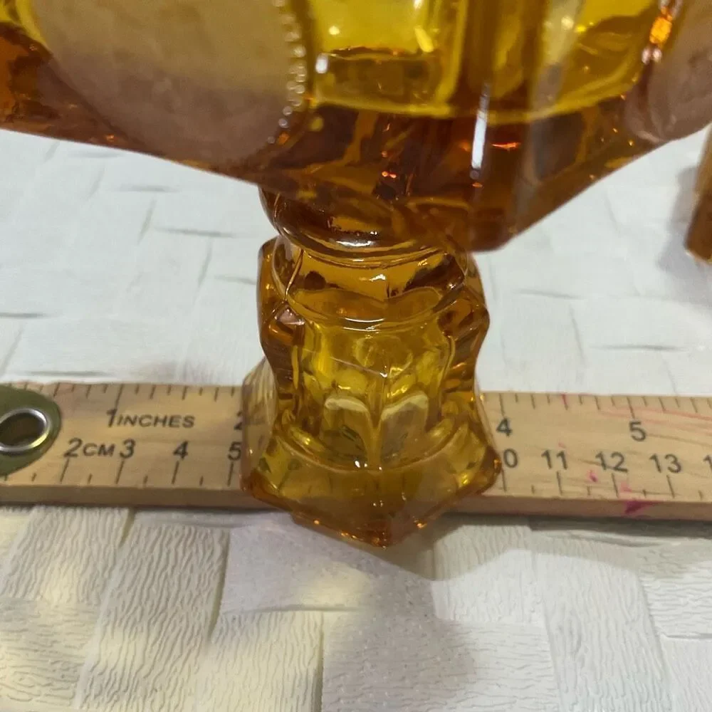 Set of 2 Vintage Amber Fostoria Coin Glass Candle Stick Holders 5” 4.5 INCH TALL